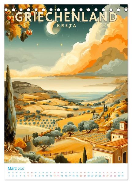 Produktbild: Griechenland - Old School Poster Style (Tischkalender 2027 DIN A5 hoch), CALVENDO Monatskalender