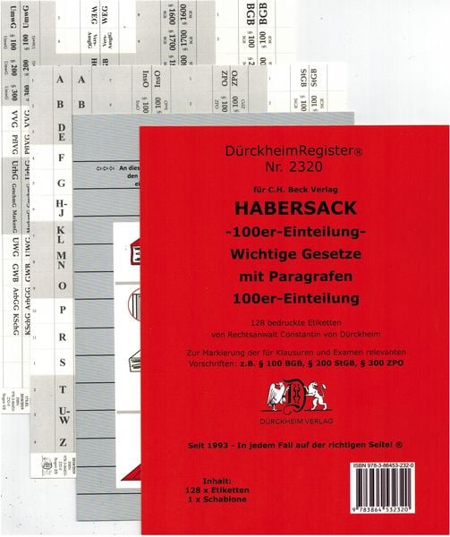 Produktbild: D&uuml;rckheimRegister&reg; HABERSACK-100er-Einteilung