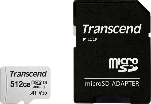 Transcend Premium 300S microSDXC-Karte 512 GB Class 10, UHS-I, UHS-Class 3, v30 Video Speed Class, A1 Application Perfor