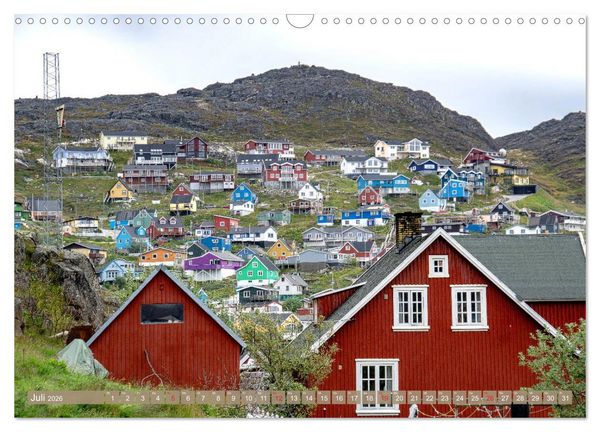Produktbild: Gr&ouml;nland - Felsen, Eis und bunte H&auml;user (Wandkalender 2026 DIN A3 quer), CALVENDO Monatskalender