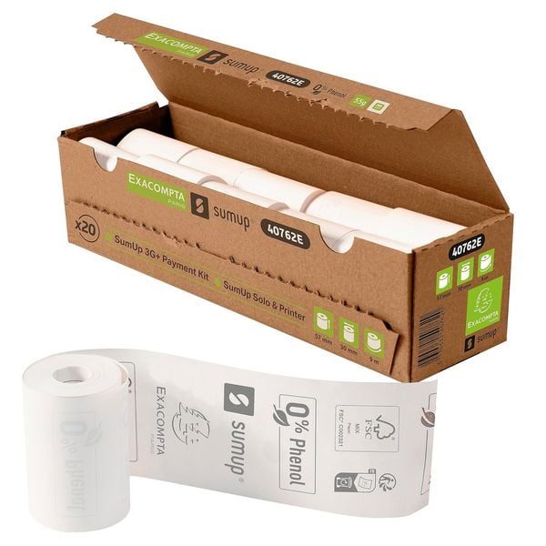Exacompta Thermorollen SumUp Ø30x57mm 55g/m² ohne Kern weiß 9m 20 Stück