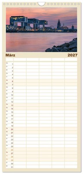 Produktbild: Familienplaner 2027 - Urbane Impressionen: Domstadt K&ouml;ln - Lebensgef&uuml;hl am Rhein mit 5 Spalten (Wandkalender, 21 x 45 cm) CALVENDO