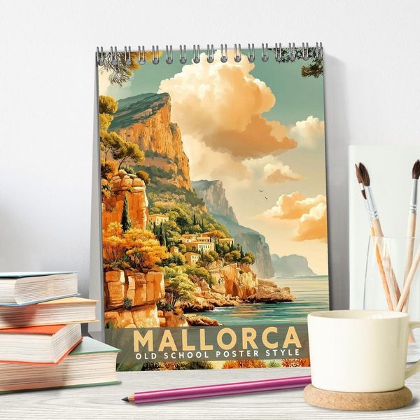 Produktbild: Mallorca - Old School Poster Style (Tischkalender 2027 DIN A5 hoch), CALVENDO Monatskalender