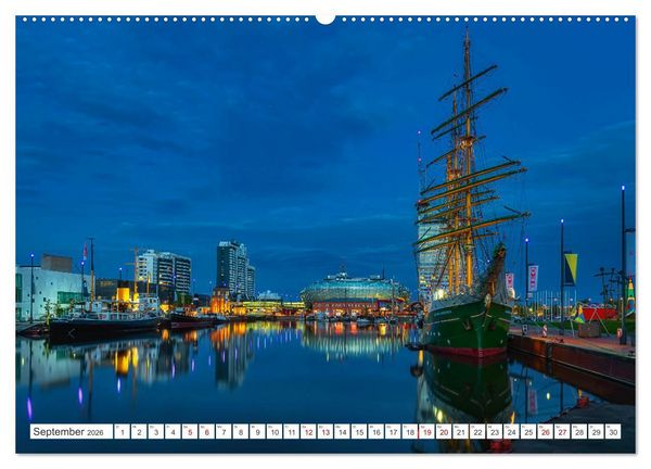 Produktbild: Bremen und Bremerhaven - Nachtaufnahmen (hochwertiger Premium Wandkalender 2026 DIN A2 quer), Kunstdruck in Hochglanz