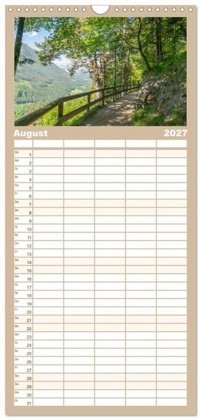 Produktbild: Familienplaner 2027 - Wanderparadies Bayerische Alpen mit 5 Spalten (Wandkalender, 21 x 45 cm) CALVENDO