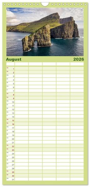 Produktbild: Familienplaner 2026 - F&auml;r&ouml;er &ndash; Faszinierende Inseln im Norden Europas mit 5 Spalten (Wandkalender, 21 x 45 cm) CALVENDO
