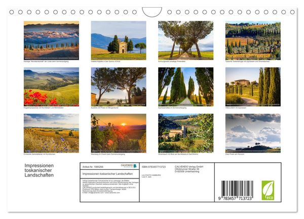 Produktbild: Impressionen toskanischer Landschaften (Wandkalender 2026 DIN A4 quer), CALVENDO Monatskalender