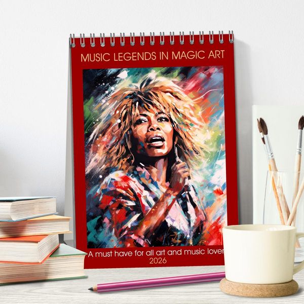 Produktbild: Music legends in magic art (Desk Calendar 2026 DIN A5 portrait), CALVENDO 12 Month DeskCalendar