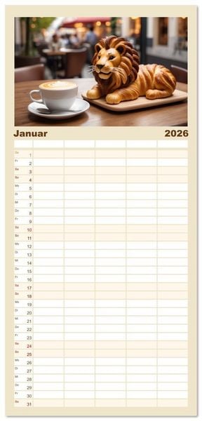 Produktbild: Familienplaner 2026 - Tierische Croissants mit 5 Spalten (Wandkalender, 21 x 45 cm) CALVENDO