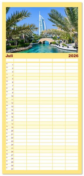Produktbild: Familienplaner 2026 - Wundervolles Dubai mit 5 Spalten (Wandkalender, 21 x 45 cm) CALVENDO
