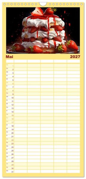 Produktbild: Familienplaner 2027 - Erdbeerzauber - Erdbeer-Schlemmereien mit Eis und Kuchen en masse! mit 5 Spalten (Wandkalender, 21 x 45 cm) CALVENDO