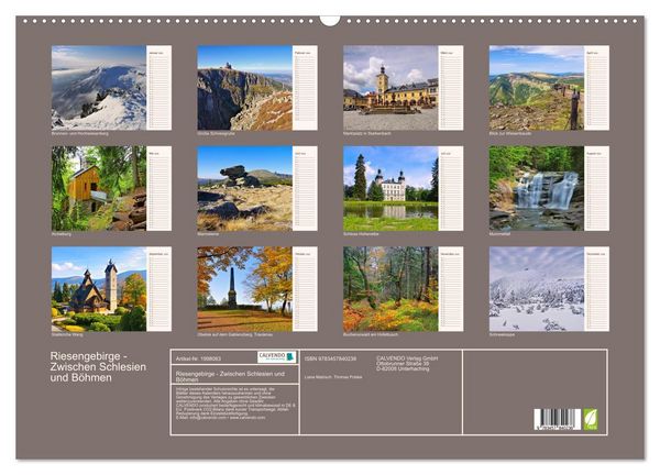 Produktbild: Riesengebirge - Zwischen Schlesien und B&ouml;hmen (Wandkalender 2026 DIN A2 quer), CALVENDO Monatskalender