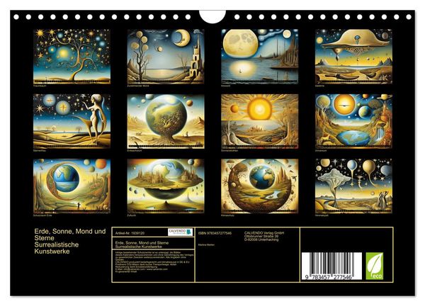 Produktbild: Erde, Sonne, Mond und Sterne Surrealistische Kunstwerke (Wandkalender 2026 DIN A4 quer), CALVENDO Monatskalender