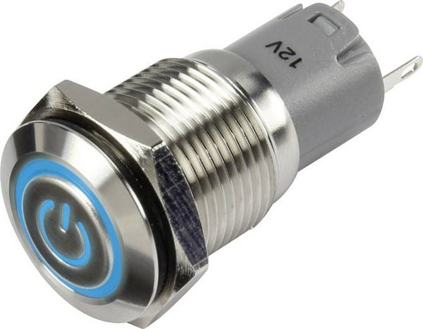 Produktbild: TRU COMPONENTS 1303026 LAS2GQF-11ZET/B/12V/S/P Druckschalter 48 V/DC 2 A 1 x Ein/Ein rastend Blau IP65 1 St.