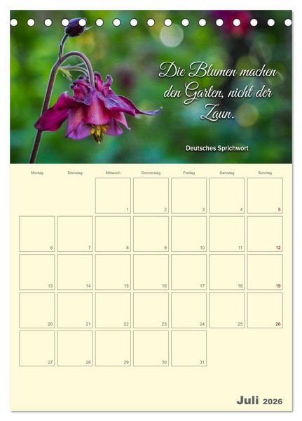 Produktbild: Gartenliebe (Tischkalender 2026 DIN A5 hoch), CALVENDO Monatskalender