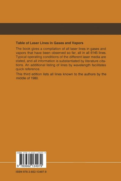 Produktbild: Table of Laser Lines in Gases and Vapors