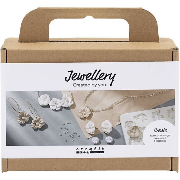 Creativ Company Mini Kreativ Set Schmuck, Ohrringe, Armband und, Halskette im Blumendesign, Beige, Hellbeige