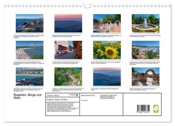 Produktbild: Bulgarien. Berge und Meer. (Wandkalender 2026 DIN A3 quer), CALVENDO Monatskalender