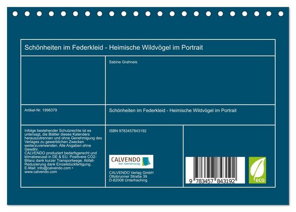 Produktbild: Sch&ouml;nheiten im Federkleid - Heimische Wildv&ouml;gel im Portrait (Tischkalender 2026 DIN A5 quer), CALVENDO Monatskalender