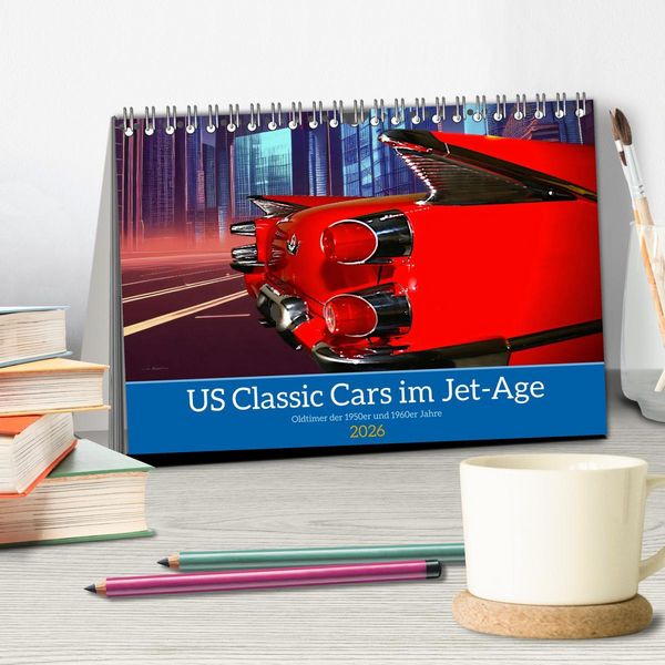 Produktbild: US Classic Cars im Jet-Age (Tischkalender 2026 DIN A5 quer), CALVENDO Monatskalender
