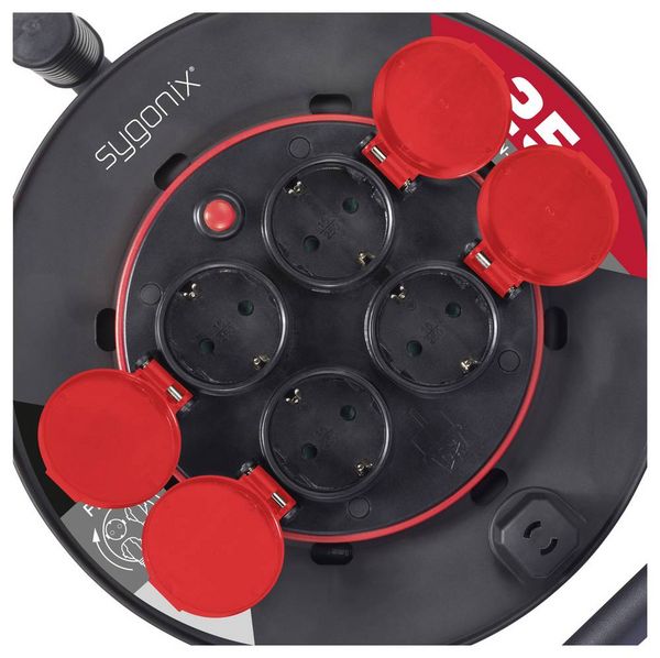 Produktbild: Sygonix SY-10236135 Kabeltrommel 25m Schwarz Schutzkontakt-Stecker