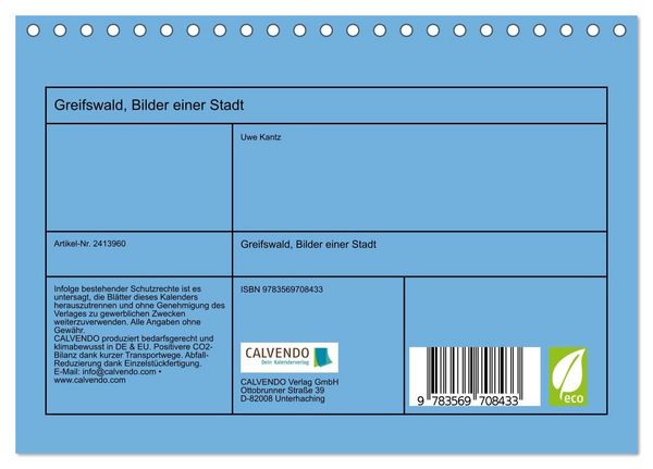 Produktbild: Greifswald, Bilder einer Stadt (Tischkalender 2027 DIN A5 quer), CALVENDO Monatskalender