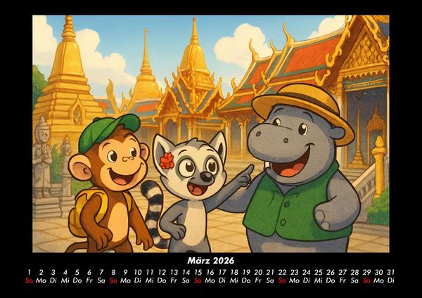 Produktbild: Milo, Lulu & Sash in Bangkok 2026 Fotokalender DIN A3