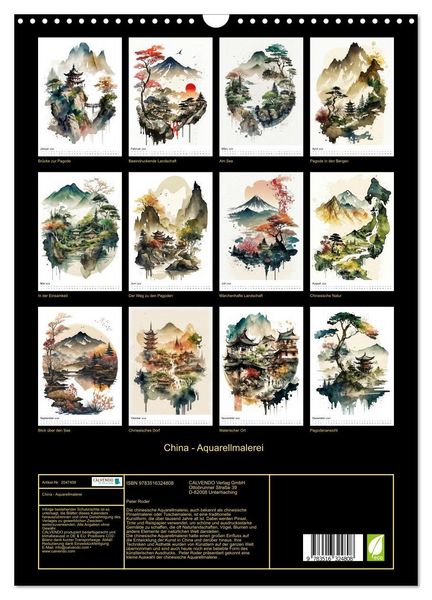 Produktbild: China - Aquarellmalerei (Wandkalender 2026 DIN A3 hoch), CALVENDO Monatskalender