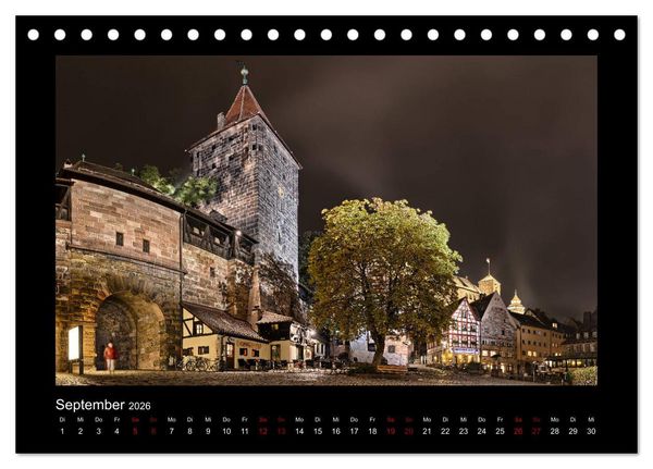 Produktbild: N&uuml;rnberg - Die Altstadt bei Nacht (Tischkalender 2026 DIN A5 quer), CALVENDO Monatskalender