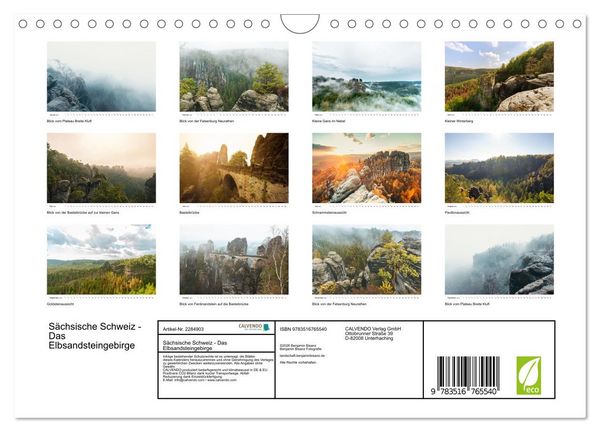 Produktbild: S&auml;chsische Schweiz - Das Elbsandsteingebirge (Wandkalender 2027 DIN A4 quer), CALVENDO Monatskalender