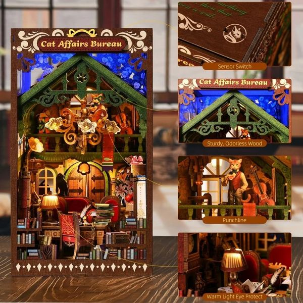 Produktbild: FiguredArt SL09 - DIY Book Nook, Katzenangelegenheiten B&uuml;ro, Puzzle 246 Teile, Miniatur-Diorama