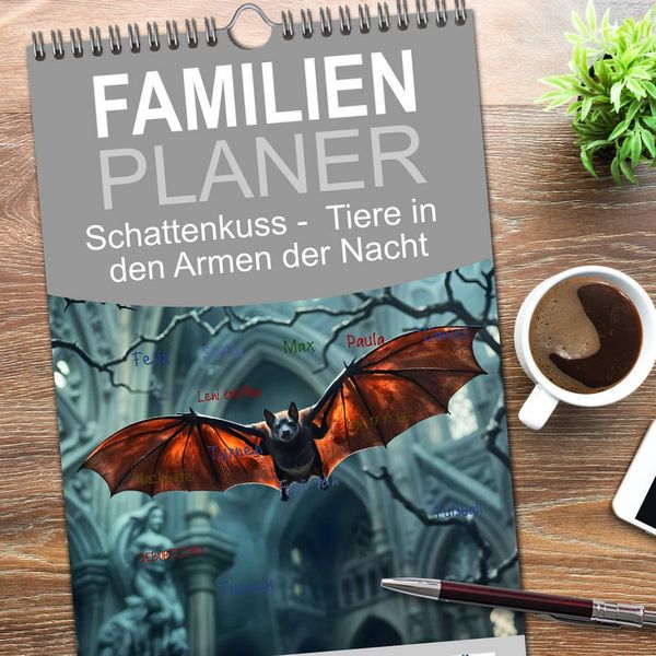 Produktbild: Familienplaner 2026 - Schattenkuss - Tiere in den Armen der Nacht mit 5 Spalten (Wandkalender, 21 x 45 cm) CALVENDO