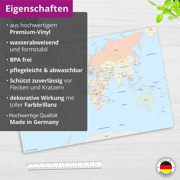 Produktbild: Cover-your-desk Schreibtischunterlage f&uuml;r Kinder Weltkarte Kinder, aus hochwertigem Vinyl , 60 x 40 cm