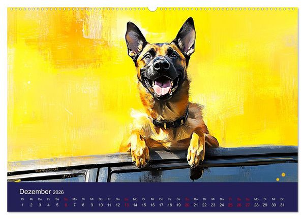 Produktbild: Loyaler Malinois. Belgische Sch&auml;ferhunde im Aquarell-Stil (Wandkalender 2026 DIN A2 quer), CALVENDO Monatskalender