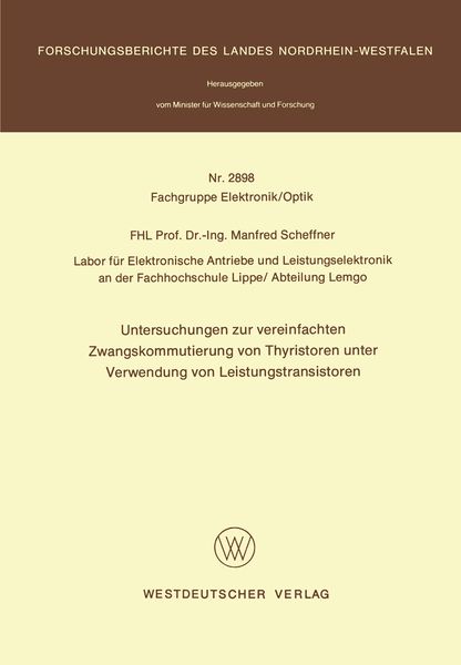 Produktbild: Untersuchungen zur vereinfachten Zwangskommutierung von Thyristoren unter Verwendung von Leistungstransistoren