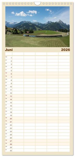 Produktbild: Familienplaner 2026 - Schweizer Eisenbahn mit 5 Spalten (Wandkalender, 21 x 45 cm) CALVENDO