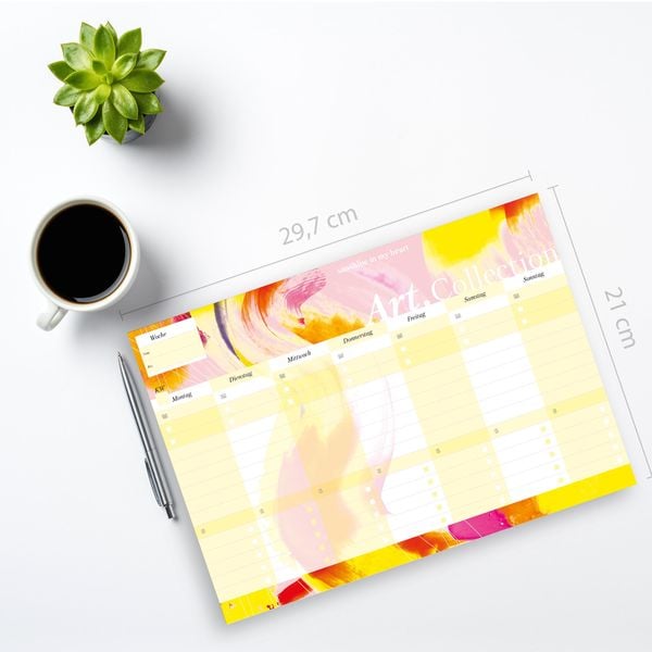 Produktbild: Notizblock-Set mit Kalender ohne Datum f&uuml;r den Schreibtisch. Immerw&auml;hrender Terminplaner mit 50 Blatt zum Abrei&szlig;en. Wochenplaner undatiert im Querformat f&uuml;rs B&uuml;ro oder zu Hause. Aus der Art.Collection von Stay Inspired
