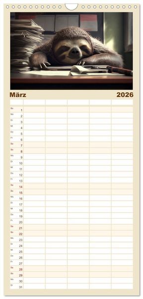 Produktbild: Familienplaner 2026 - Der Kalender f&uuml;r echte Faultiere mit 5 Spalten (Wandkalender, 21 x 45 cm) CALVENDO