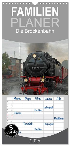 Produktbild: Familienplaner 2026 - Die Brockenbahn mit 5 Spalten (Wandkalender, 21 x 45 cm) CALVENDO