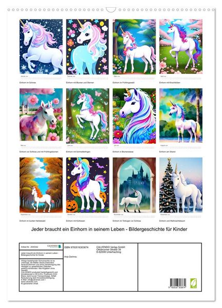 Produktbild: Jeder braucht ein Einhorn in seinem Leben - Bildergeschichte f&uuml;r Kinder (Wandkalender 2026 DIN A2 hoch), CALVENDO Monatskalender