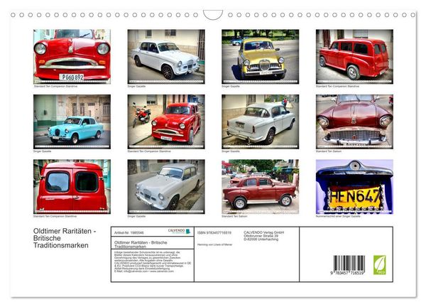 Produktbild: Oldtimer Rarit&auml;ten - Britische Traditionsmarken (Wandkalender 2026 DIN A3 quer), CALVENDO Monatskalender