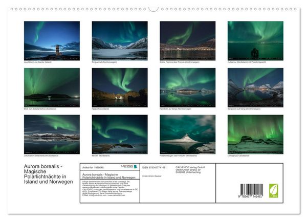 Produktbild: Aurora borealis - Magische Polarlichtn&auml;chte in Island und Norwegen (hochwertiger Premium Wandkalender 2026 DIN A2 quer), Kunstdruck in Hochglanz