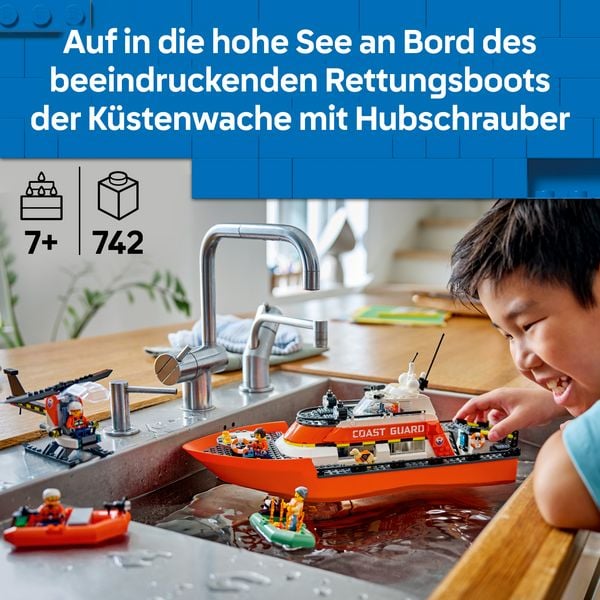 Produktbild: LEGO City 60504 Rettungsboot der K&uuml;stenwache mit Hubschrauber, Spielzeug
