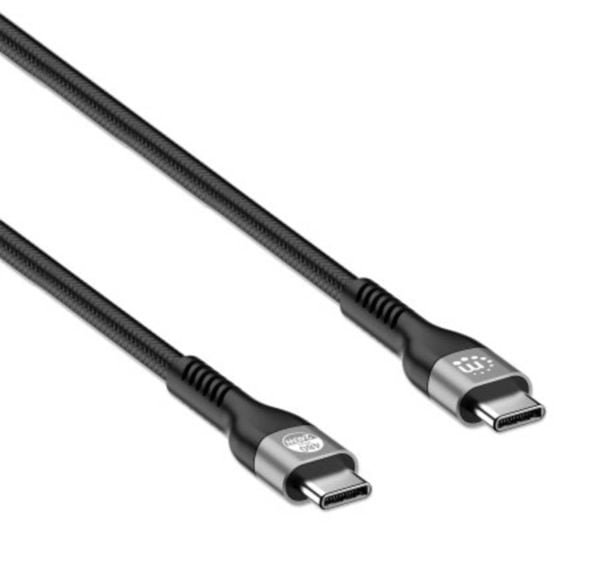 Produktbild: Manhattan USB-Ladekabel USB-C&reg; Stecker 2.00 m Schwarz beidseitig verwendbarer Stecker, doppelt geschirmt 356367