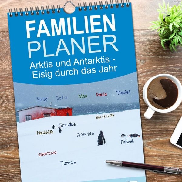 Produktbild: Familienplaner 2026 - Arktis und Antarktis - Eisig durch das Jahr mit 5 Spalten (Wandkalender, 21 x 45 cm) CALVENDO