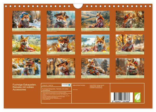 Produktbild: Fuchsige Eskapaden. Reineke mit noblen Accessoires (Wandkalender 2026 DIN A4 quer), CALVENDO Monatskalender