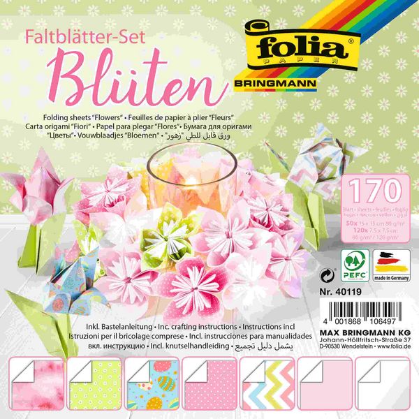 Produktbild: Folia  Faltbl&auml;tter Set BL&Uuml;TEN, 50 Blatt in 15x15cm, 120 Blatt in 7,5x7,5cm