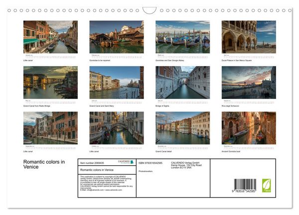 Produktbild: Romantic colors in Venice (Wall Calendar 2026 DIN A3 landscape), CALVENDO 12 Month Wall Calendar