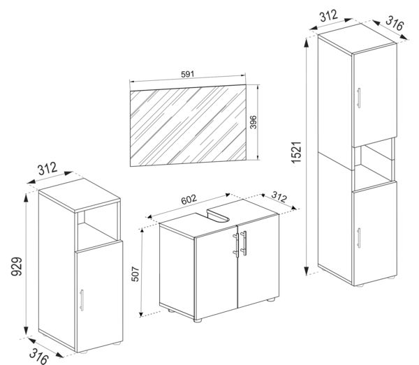 Produktbild: 4-tlg. Badm&ouml;bel Set Komplett Badschrank Flandu II