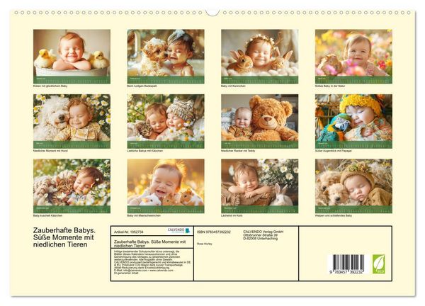 Produktbild: Zauberhafte Babys. S&uuml;&szlig;e Momente mit niedlichen Tieren (hochwertiger Premium Wandkalender 2026 DIN A2 quer), Kunstdruck in Hochglanz